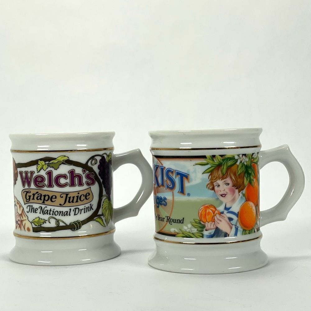 Lot of Two (2x) VTG 80s Coffee Mugs - Sunkist‎ Oranges & Welch's Grapes
